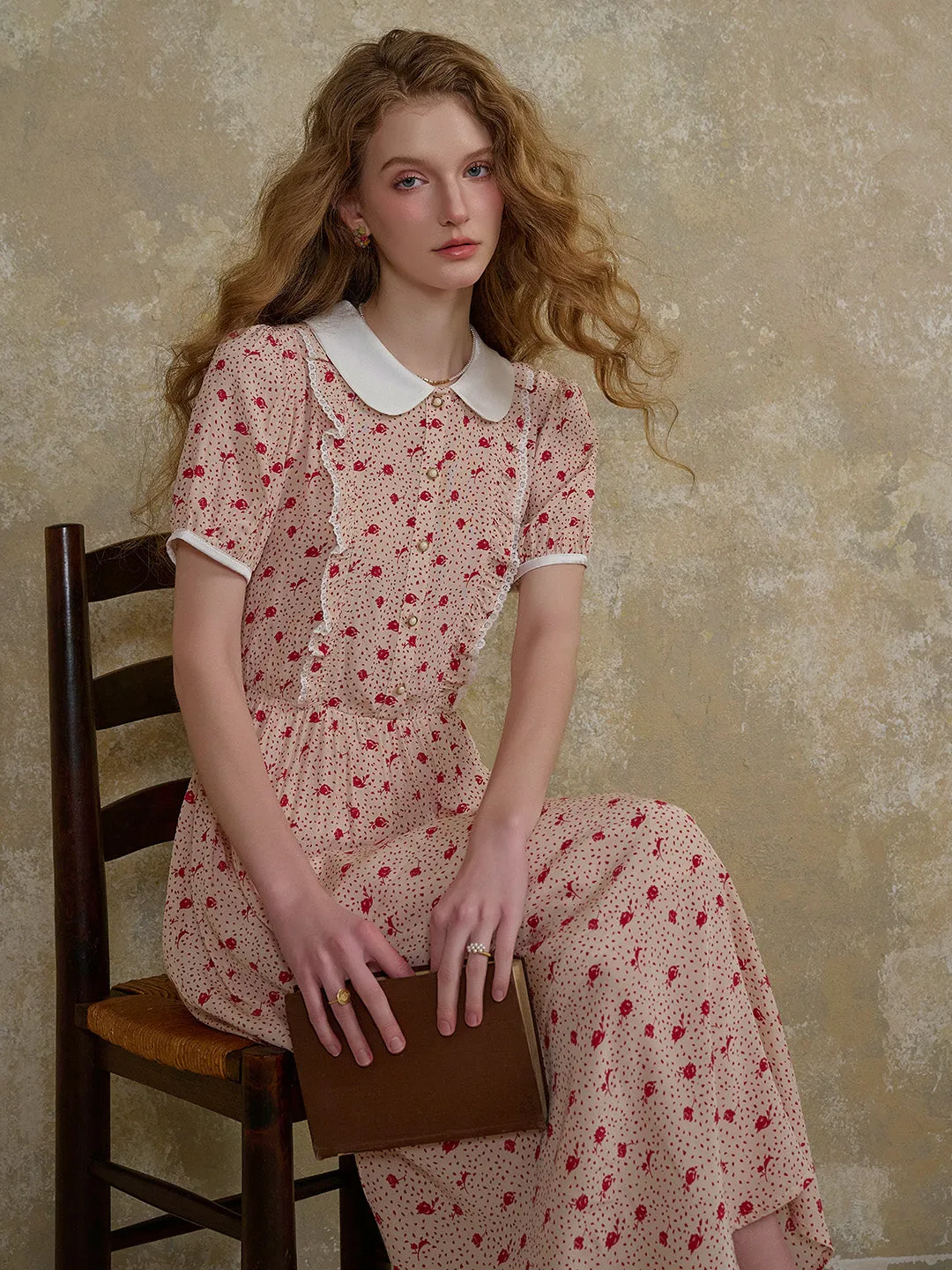 【Final Sale】Johanna Peter Pan Collar Floral Dot Dress