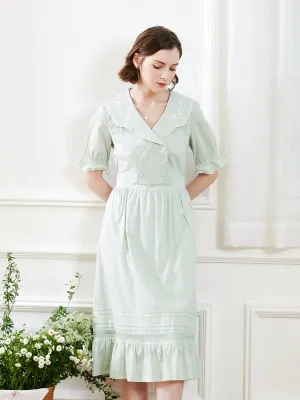 【Final Sale】Magen Retro Notched Collar Back Lace-up Cotton Dress