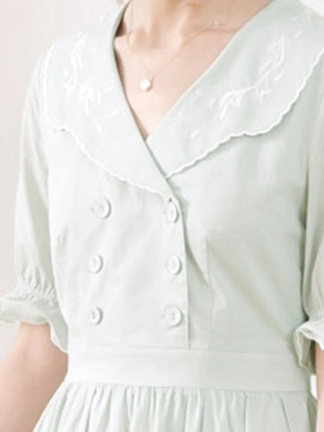 【Final Sale】Magen Retro Notched Collar Back Lace-up Cotton Dress