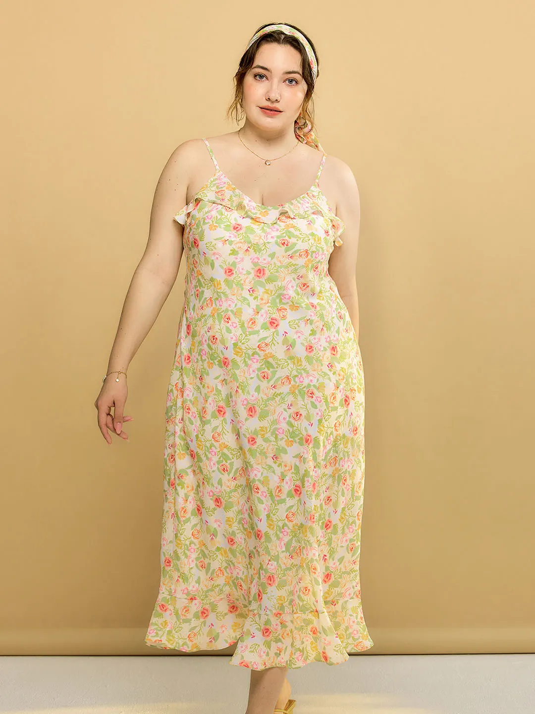 【Final Sale】Plus Size Kama Floral Chiffon Slip Dress