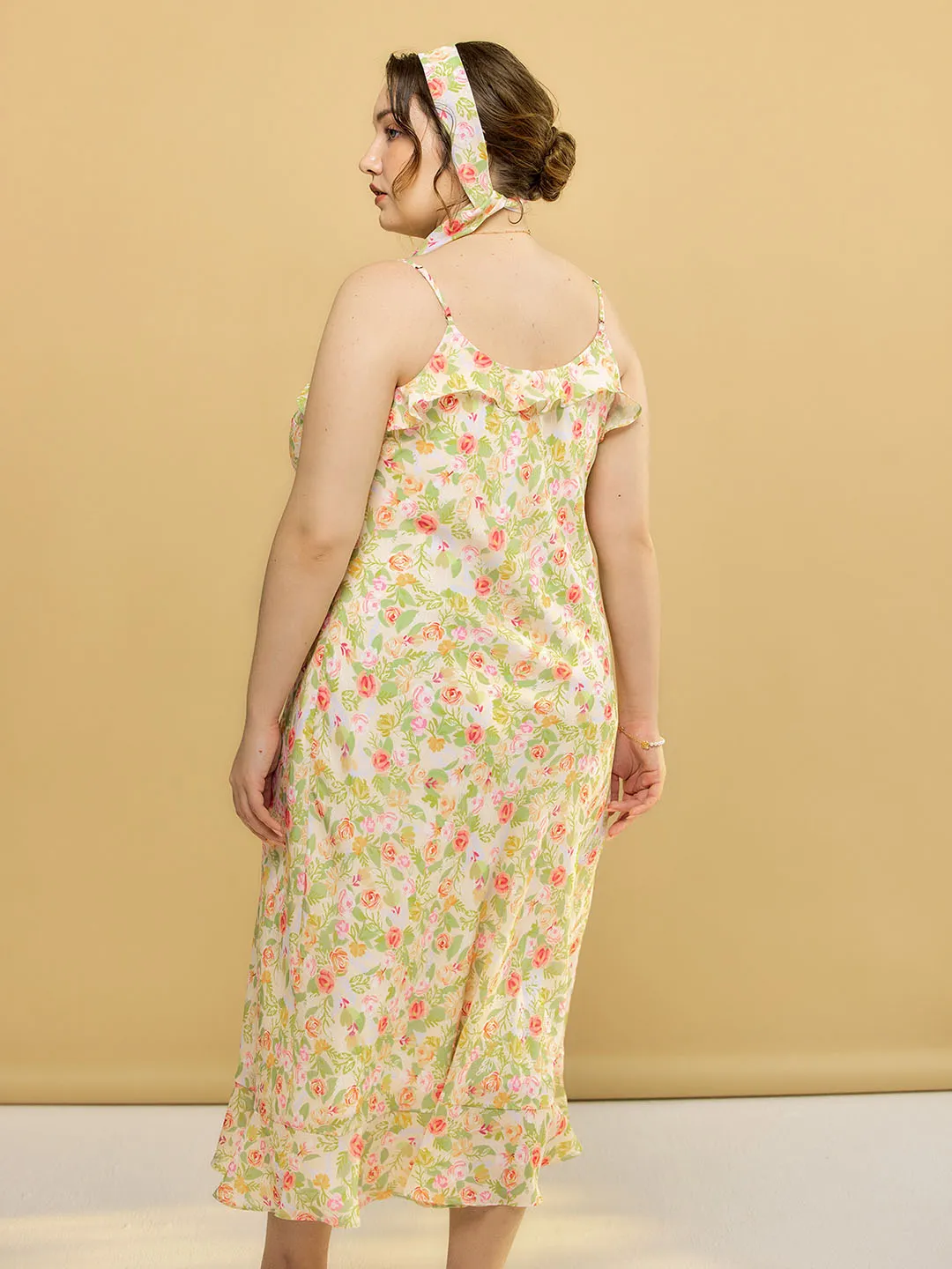 【Final Sale】Plus Size Kama Floral Chiffon Slip Dress