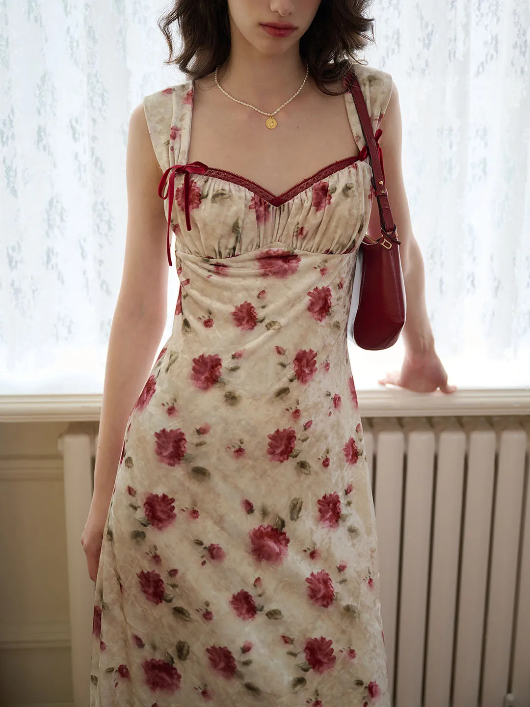 【Final Sale】Raelynn  Floral Print Contrast Binding Ruched Bust Dress