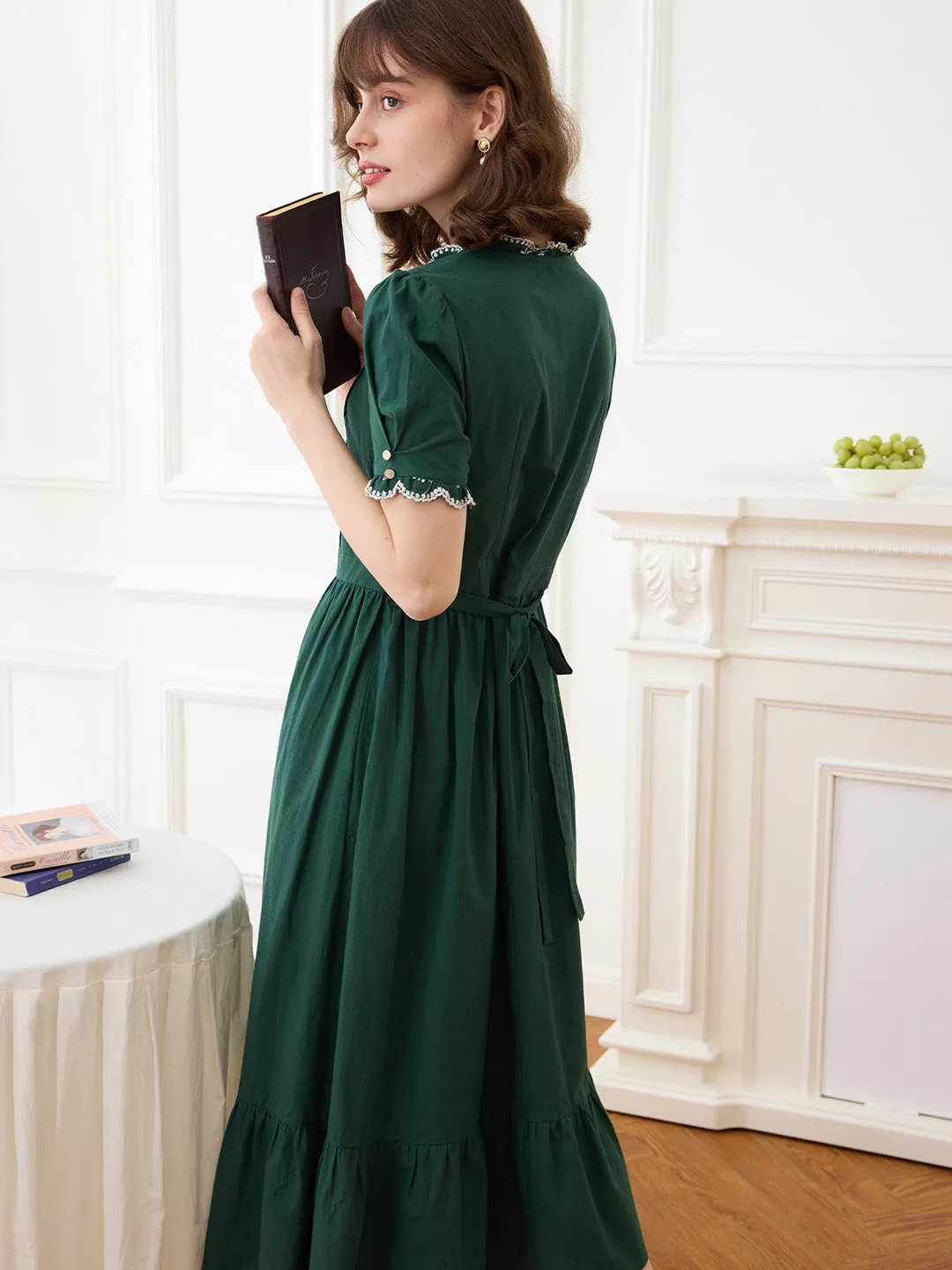 【Final Sale】Romina Cotton Vintage Embroidered Green Dress