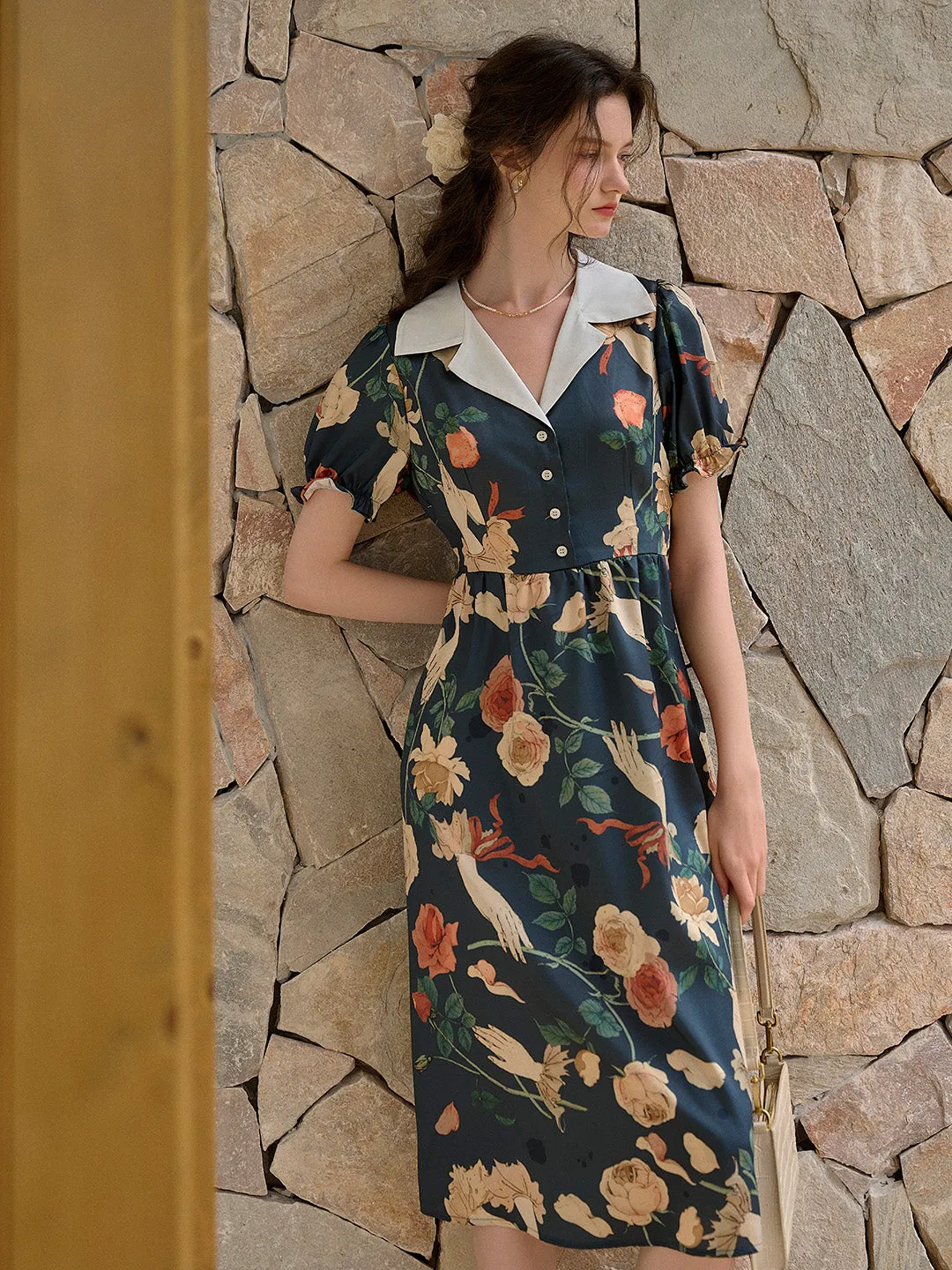 【Final Sale】Sierra V-Neck Rose Floral Dress