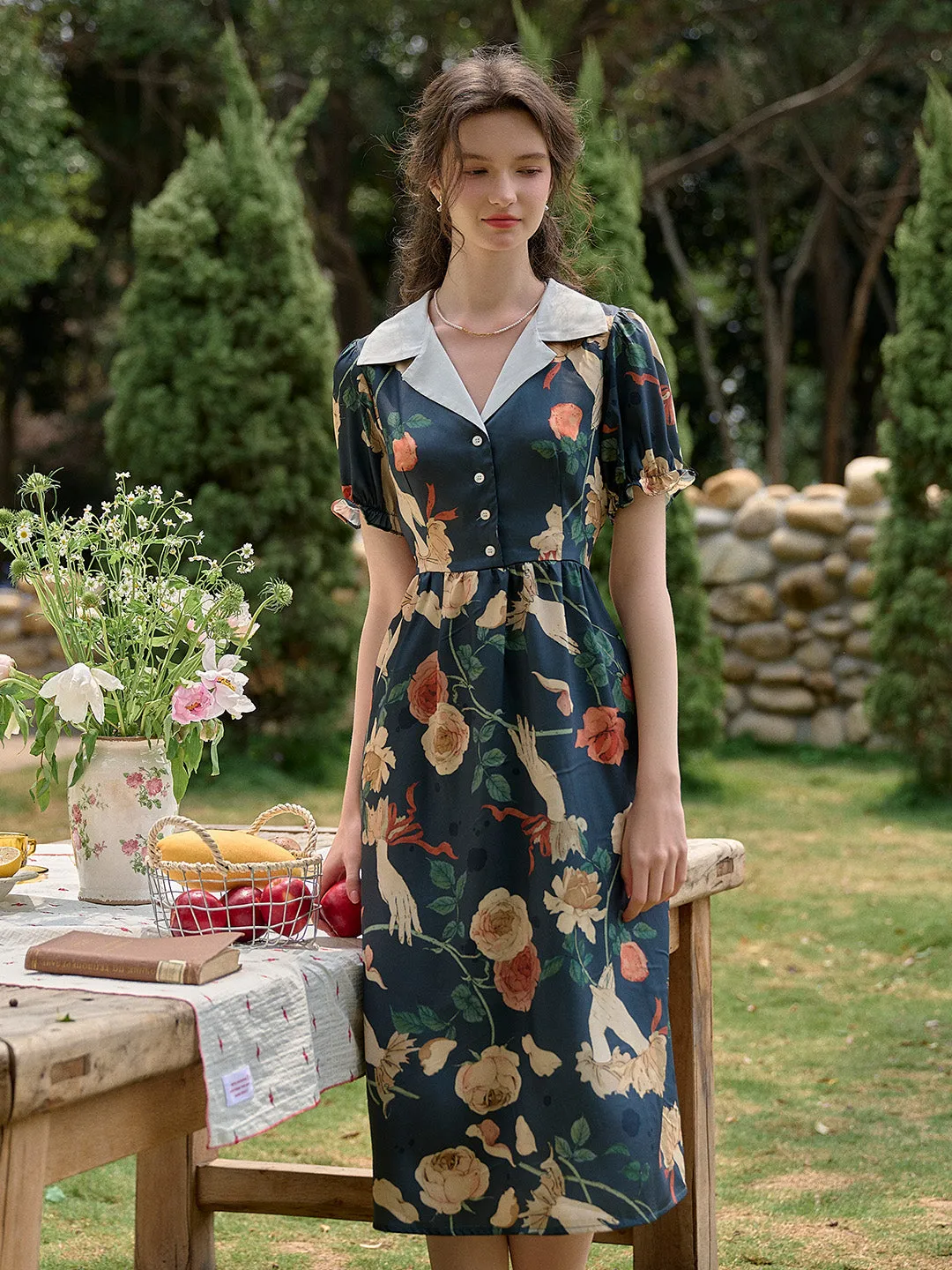 【Final Sale】Sierra V-Neck Rose Floral Dress