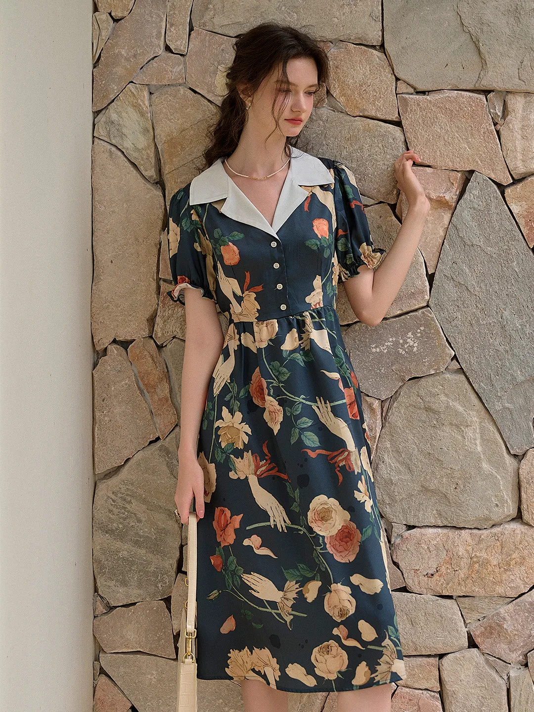 【Final Sale】Sierra V-Neck Rose Floral Dress