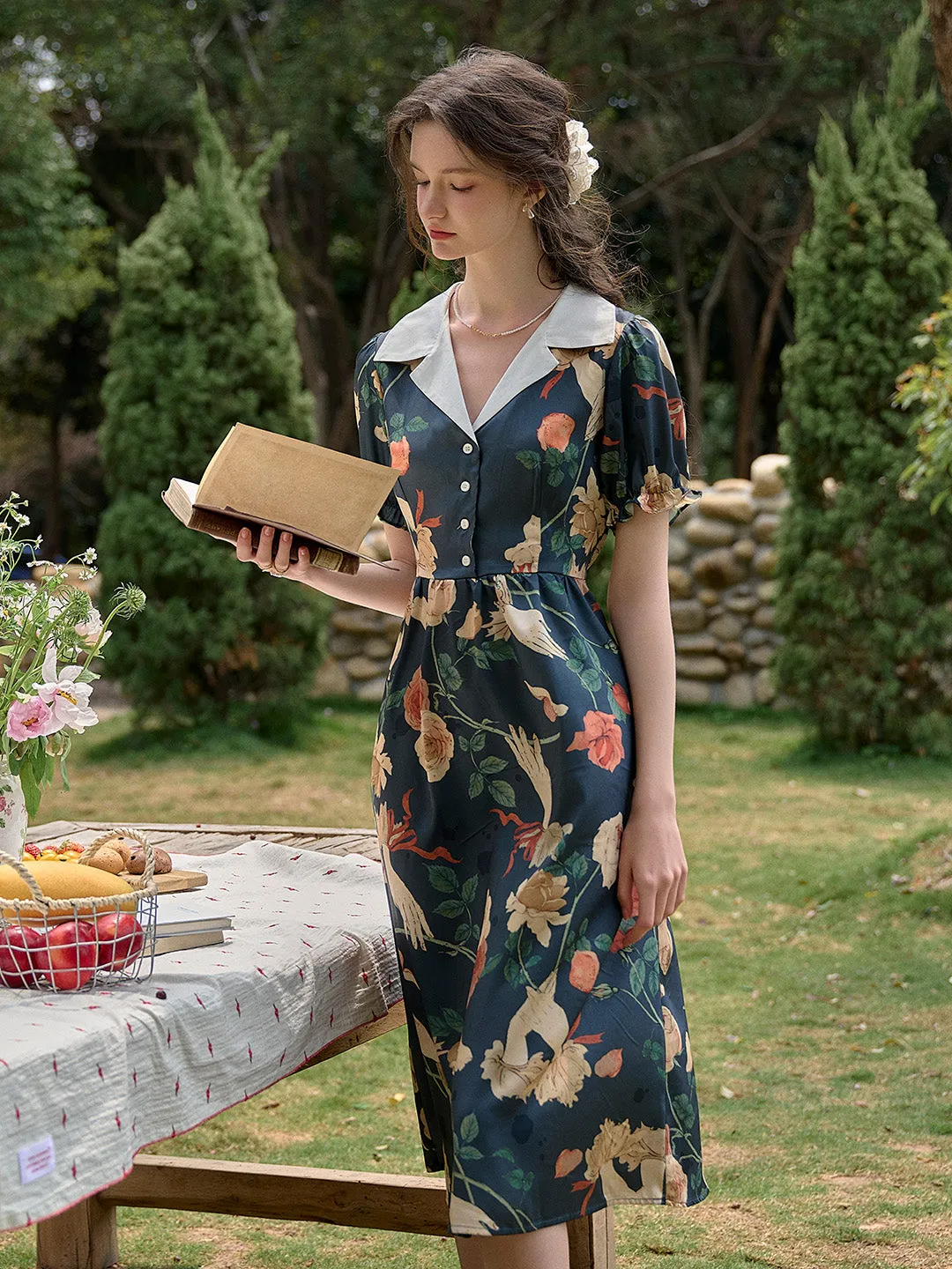 【Final Sale】Sierra V-Neck Rose Floral Dress