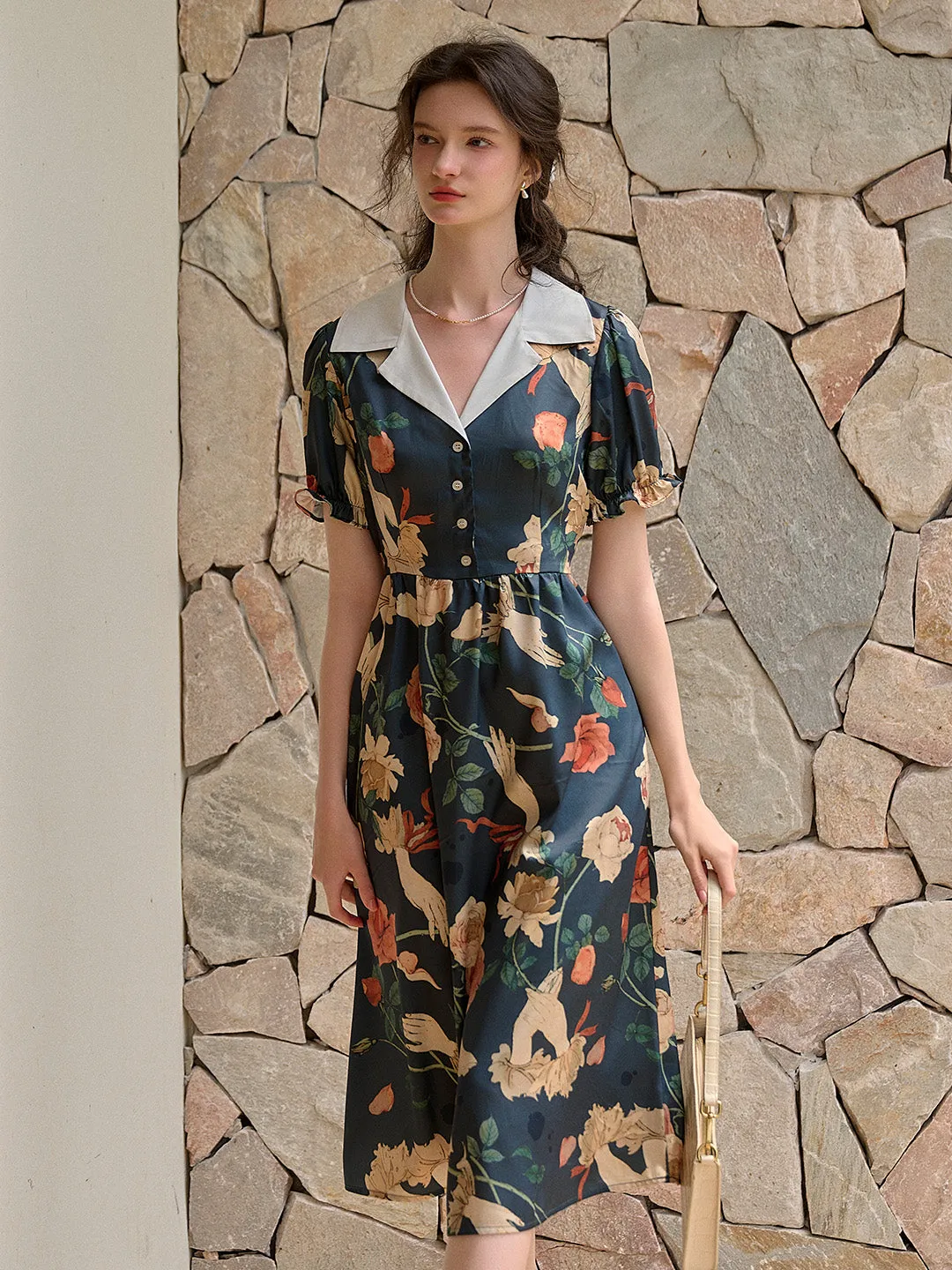 【Final Sale】Sierra V-Neck Rose Floral Dress