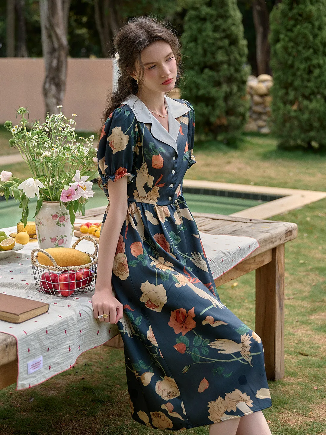 【Final Sale】Sierra V-Neck Rose Floral Dress