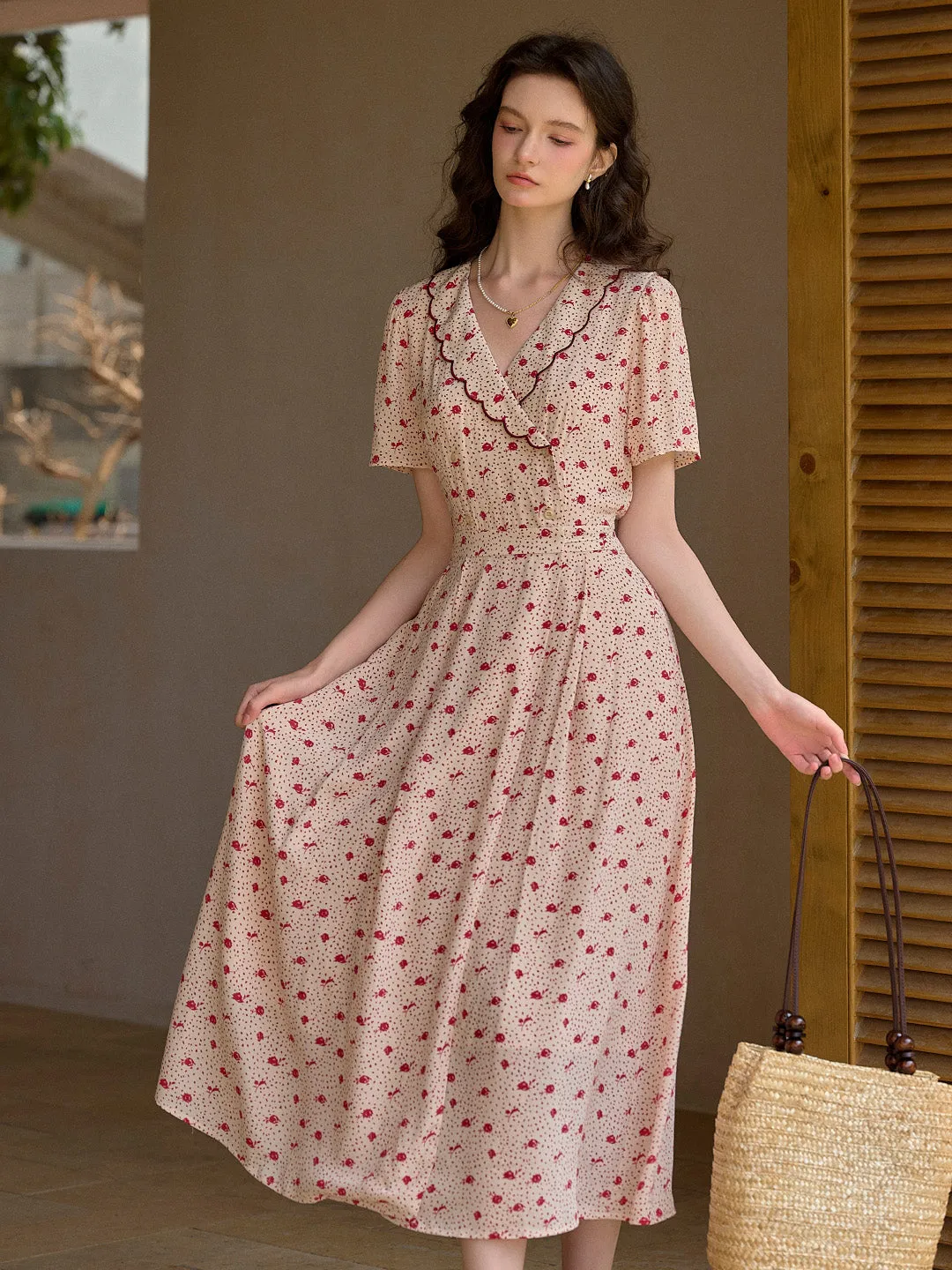 【Final Sale】Thea Ruffle V-Neck Floral Dot Dress