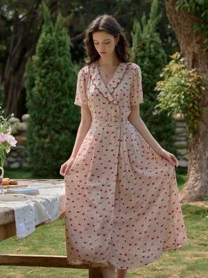 【Final Sale】Thea Ruffle V-Neck Floral Dot Dress