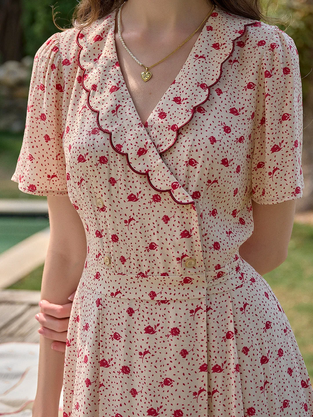 【Final Sale】Thea Ruffle V-Neck Floral Dot Dress