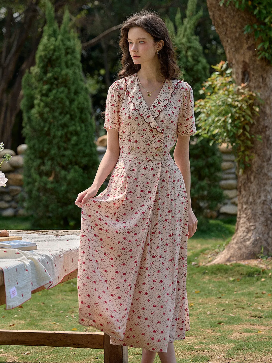 【Final Sale】Thea Ruffle V-Neck Floral Dot Dress