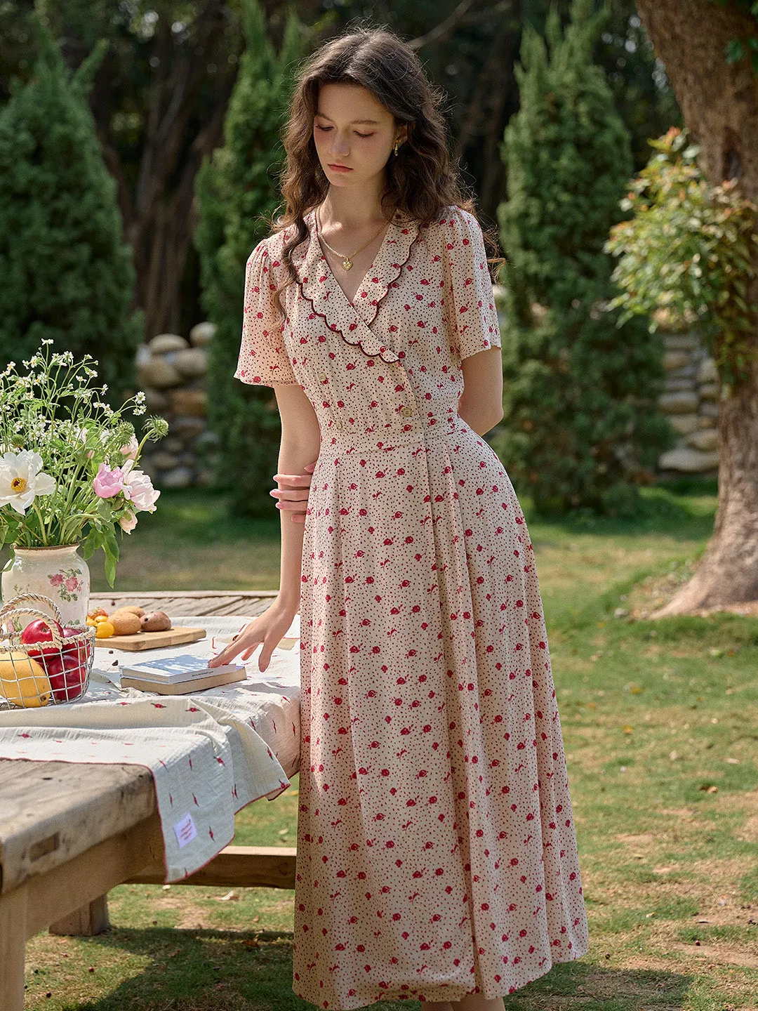 【Final Sale】Thea Ruffle V-Neck Floral Dot Dress
