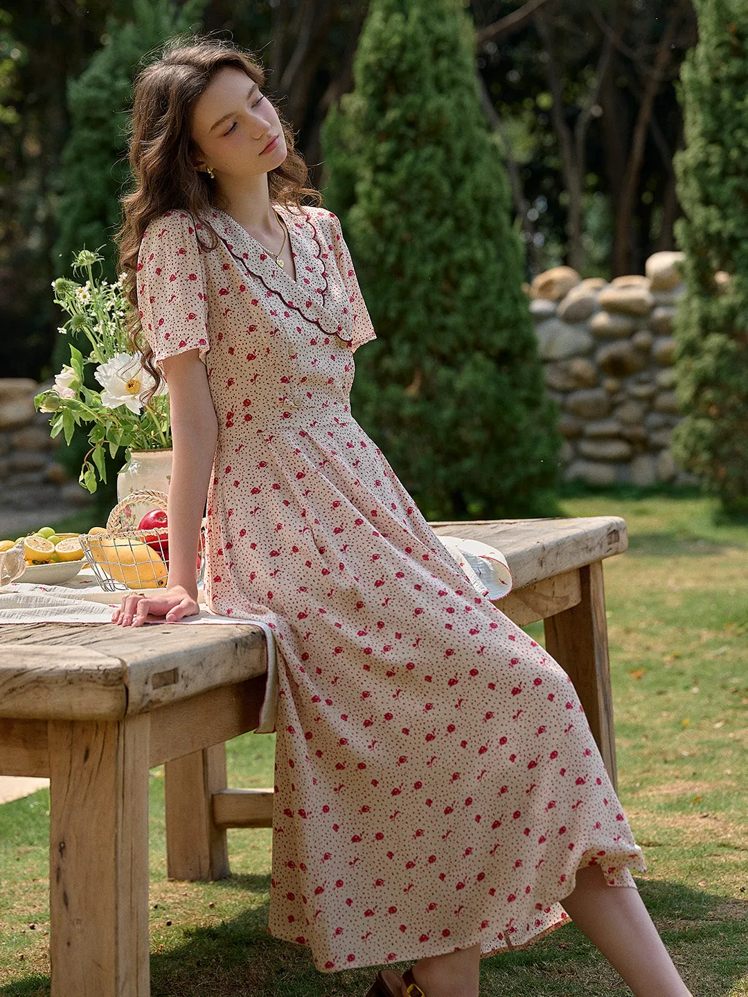 【Final Sale】Thea Ruffle V-Neck Floral Dot Dress