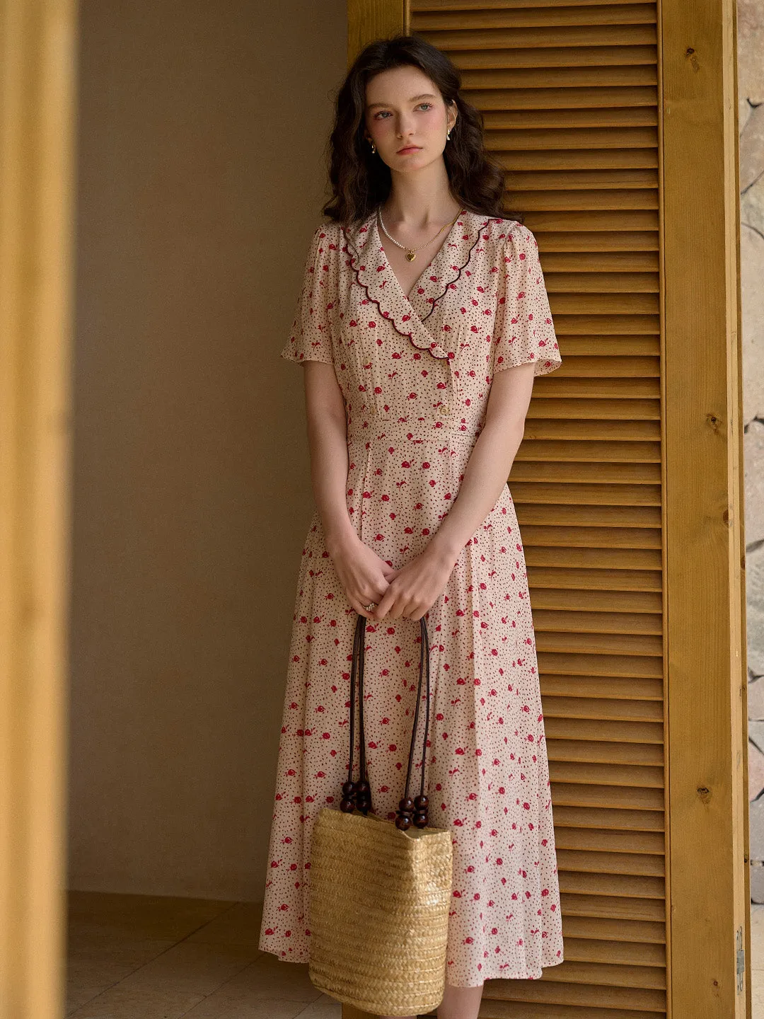 【Final Sale】Thea Ruffle V-Neck Floral Dot Dress