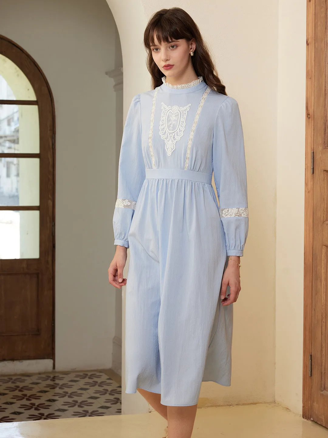【Final Sale】Zainab Elegant Half Turtleneck Lace Panel Dress