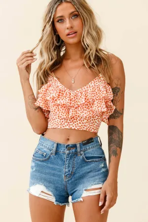 Florida Keys Layered Ruffle Crop Top Printed Beige/Red