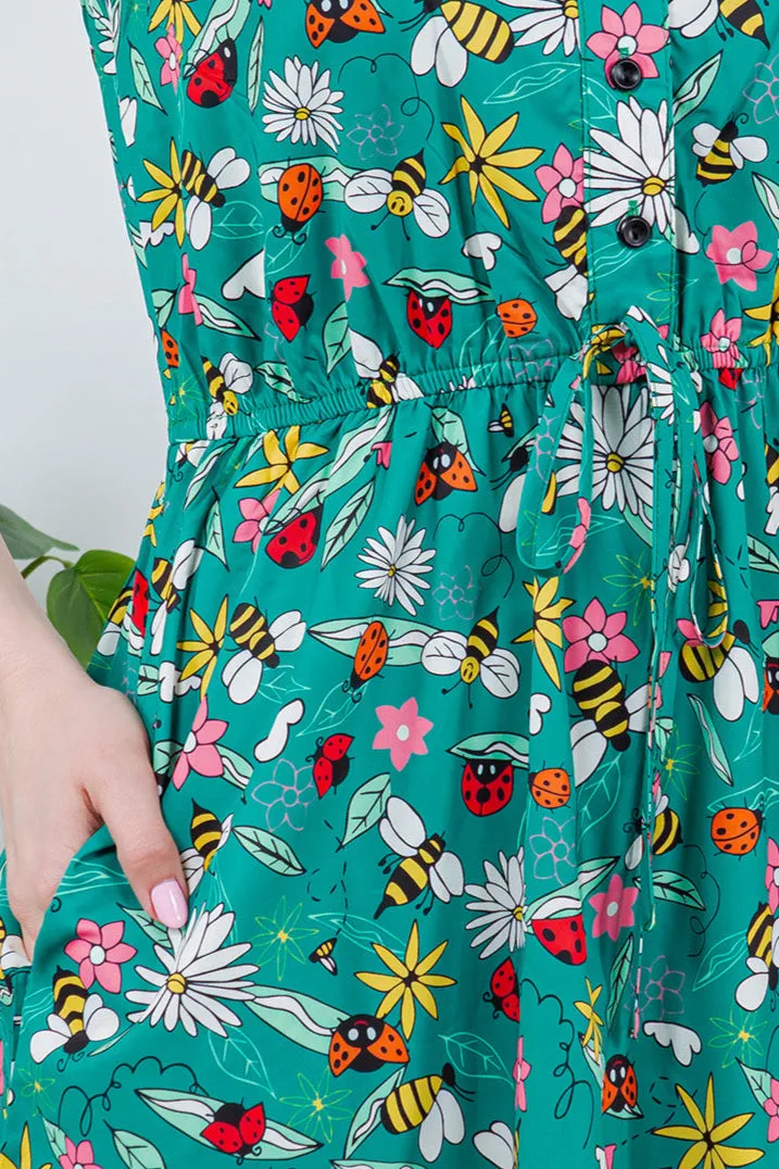 French Cafe Dress in Happy Bugs