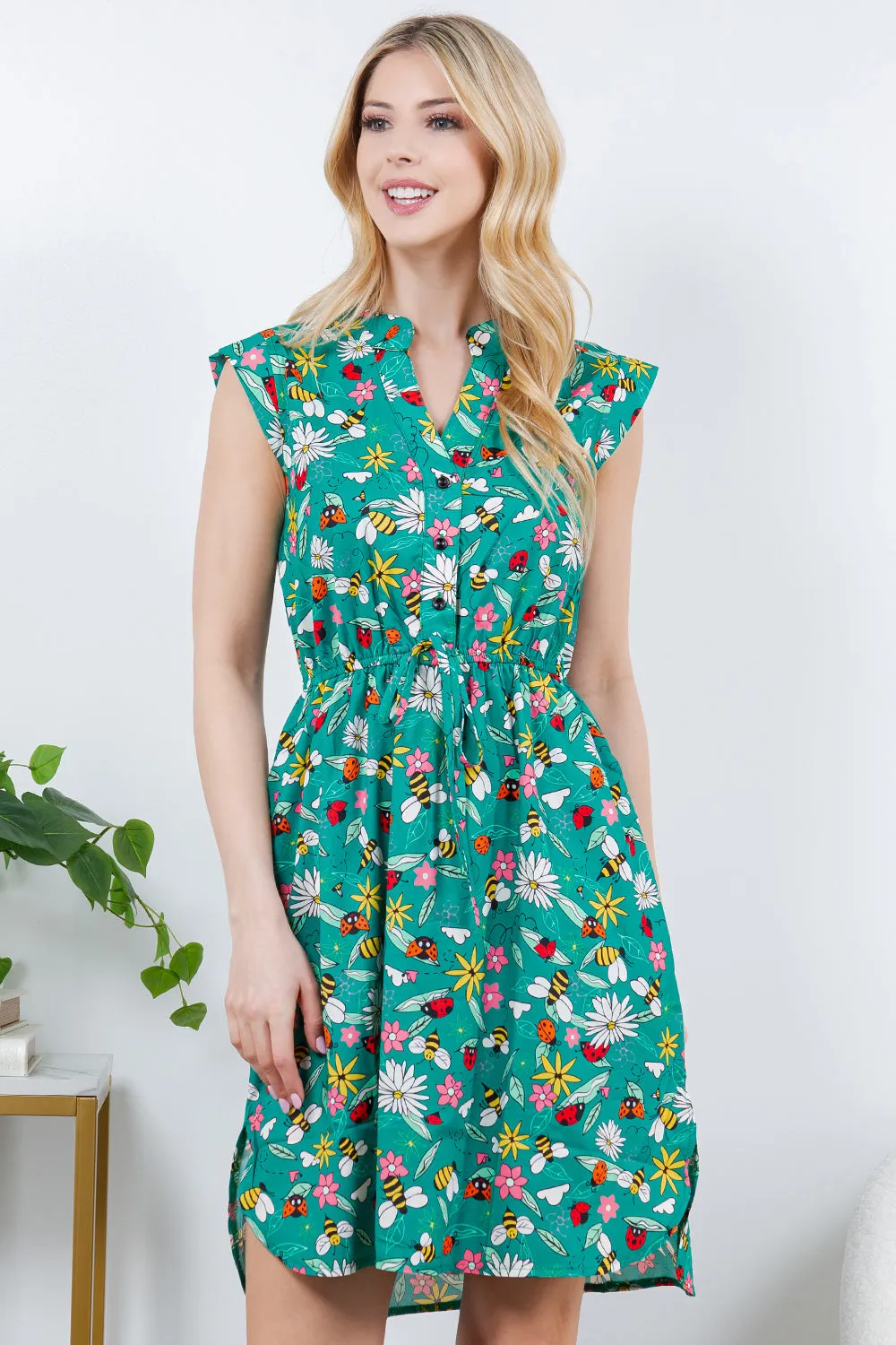 French Cafe Dress in Happy Bugs