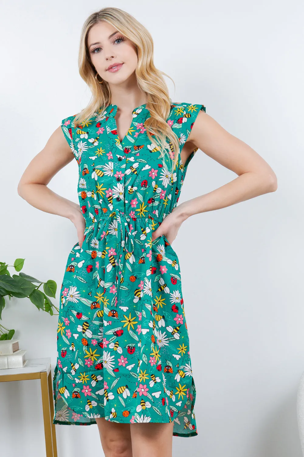 French Cafe Dress in Happy Bugs