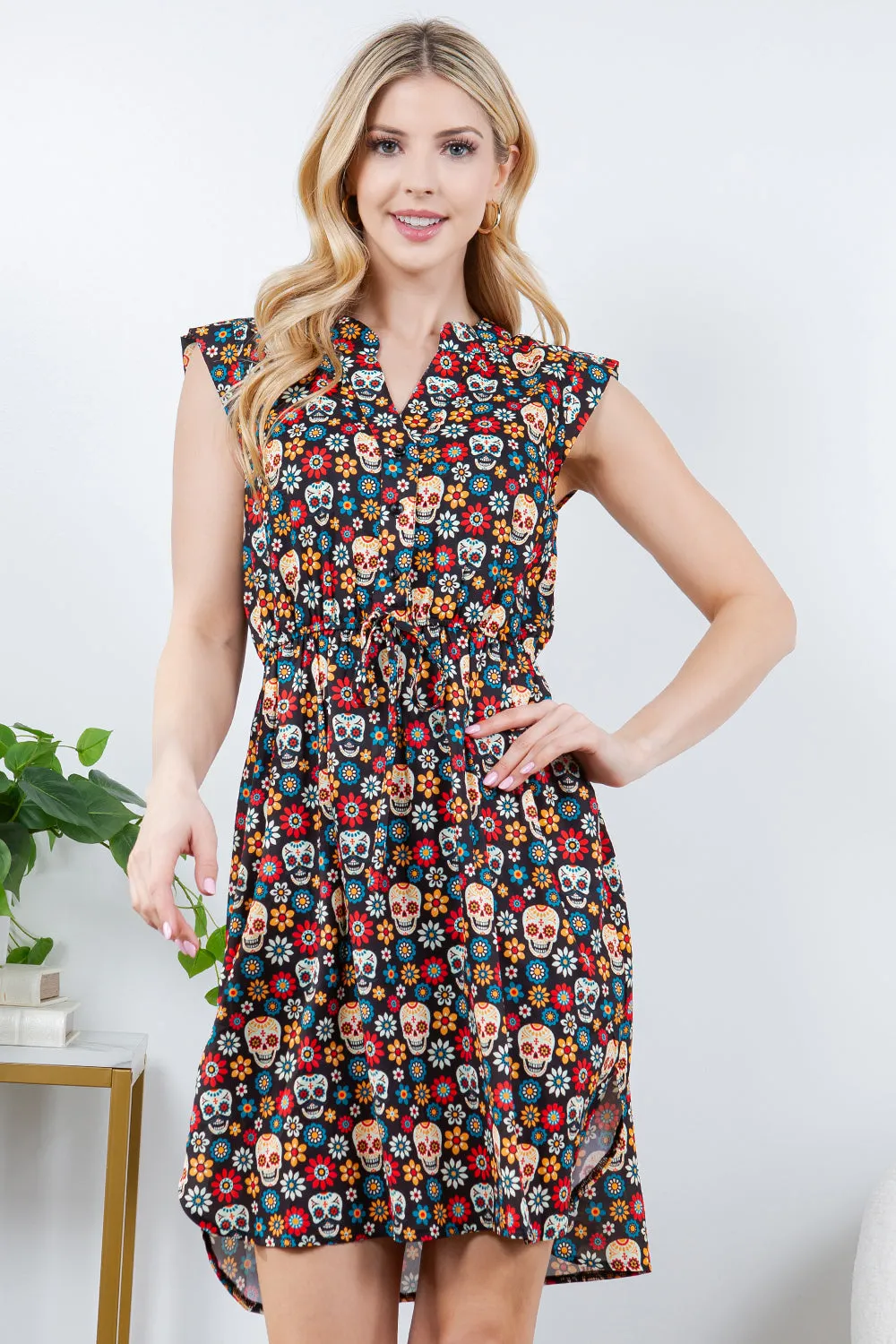 French Cafe Dress in Sugar Skull - Plus