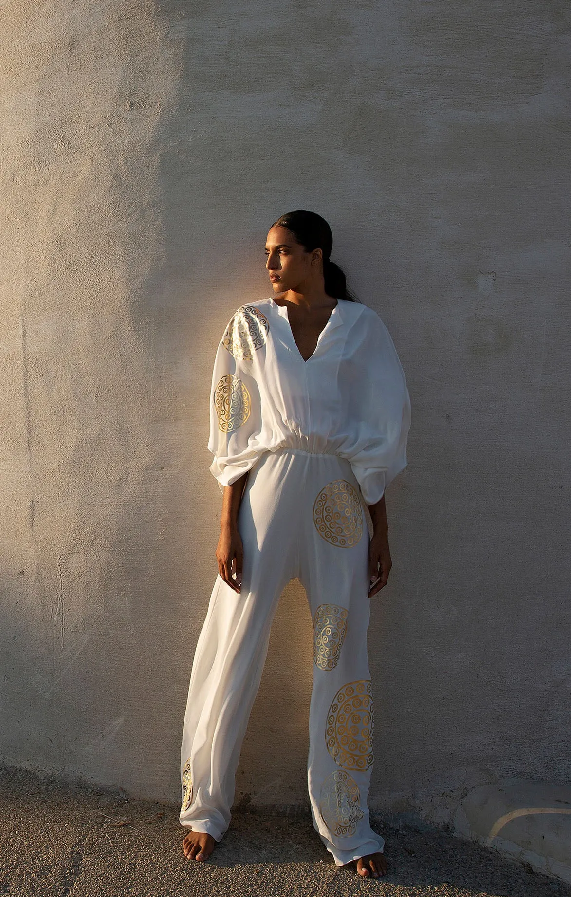 Gold Printed Silk Jumpsuit
