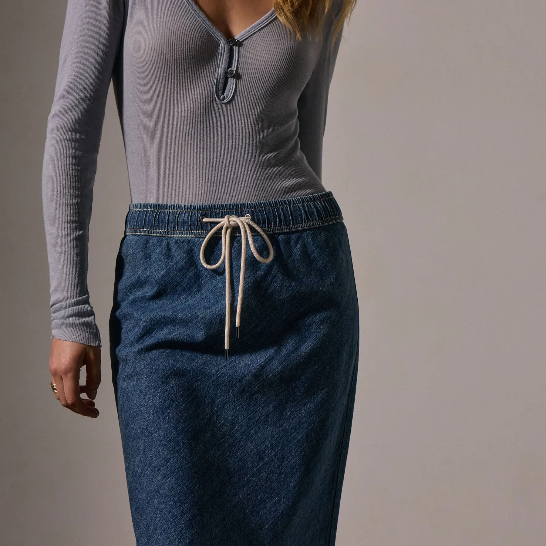 High Low Denim Skirt - Medium Wash