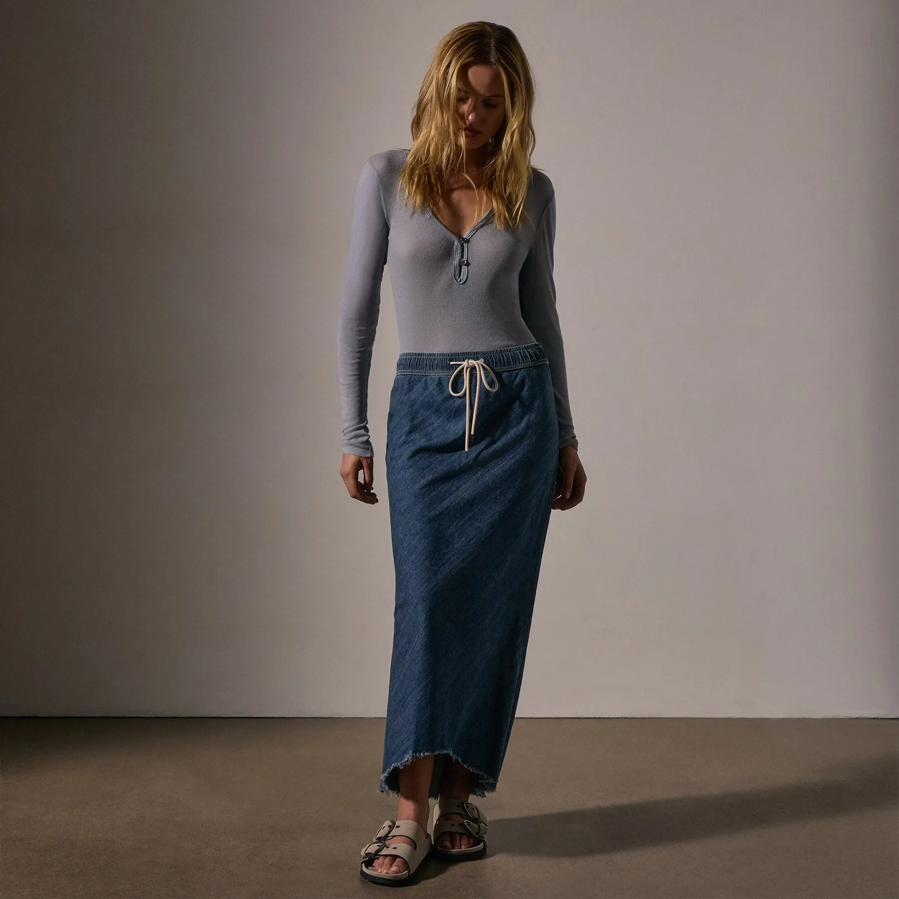 High Low Denim Skirt - Medium Wash