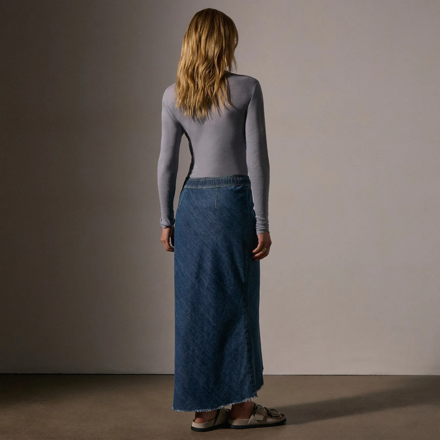 High Low Denim Skirt - Medium Wash