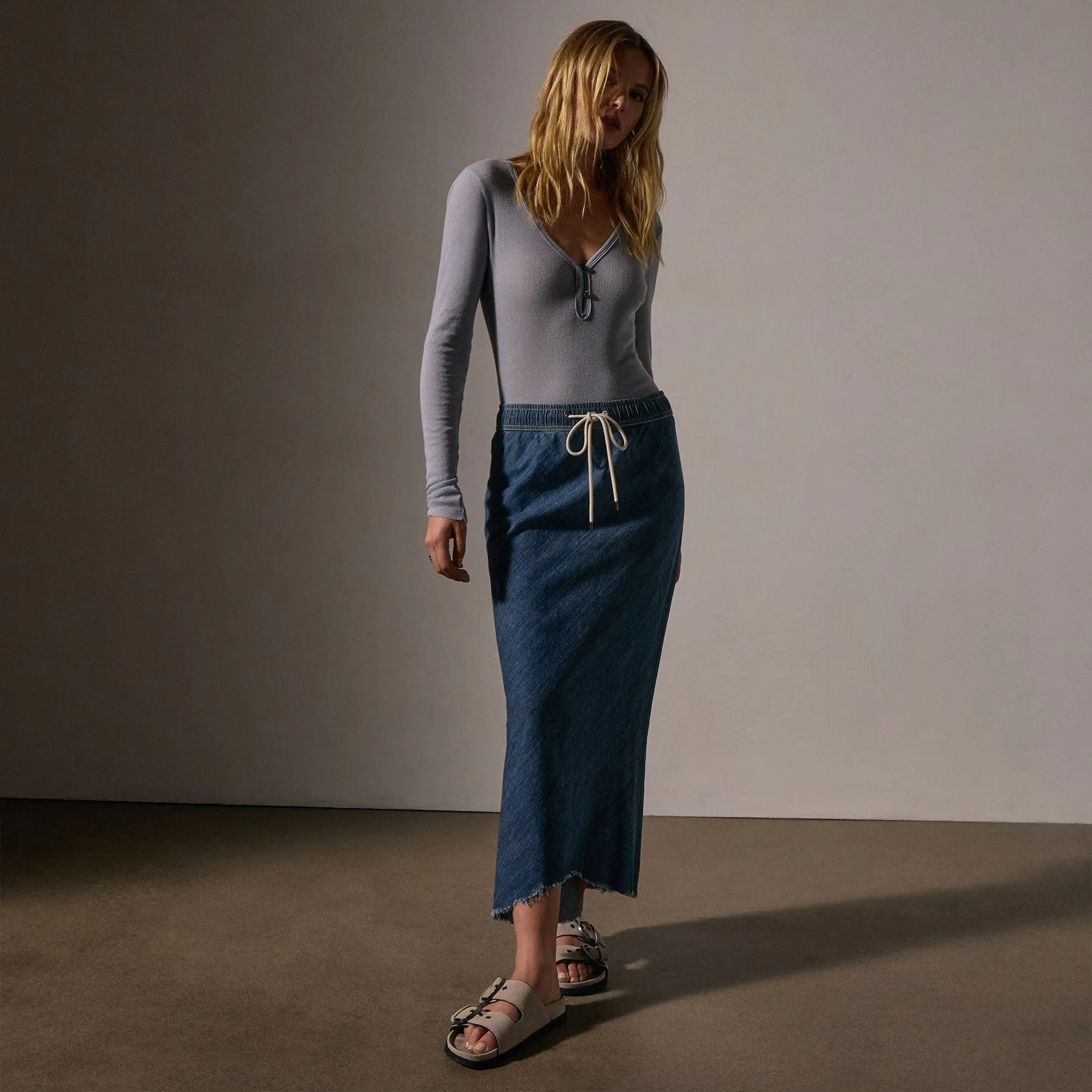 High Low Denim Skirt - Medium Wash