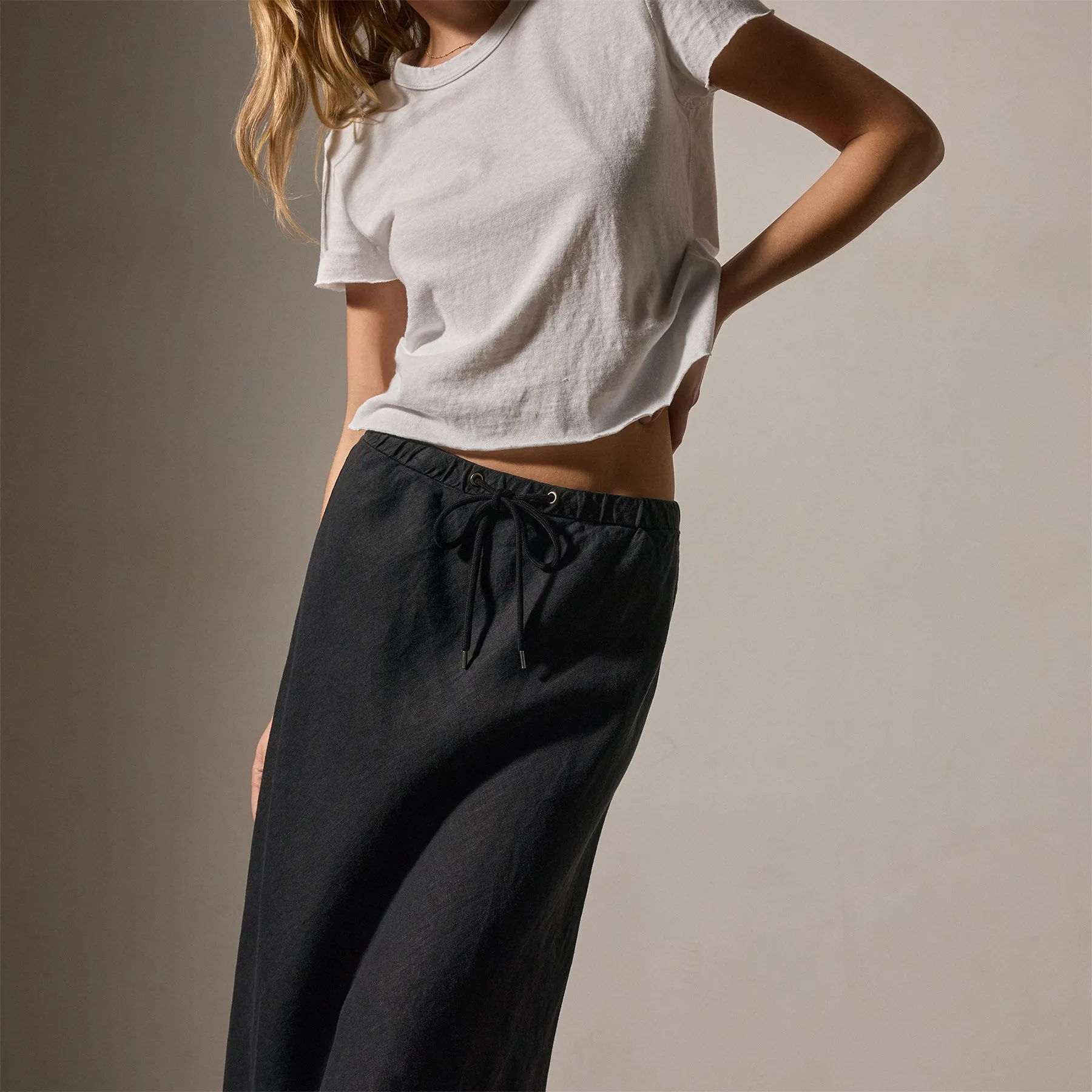 High Low Linen Skirt - Black