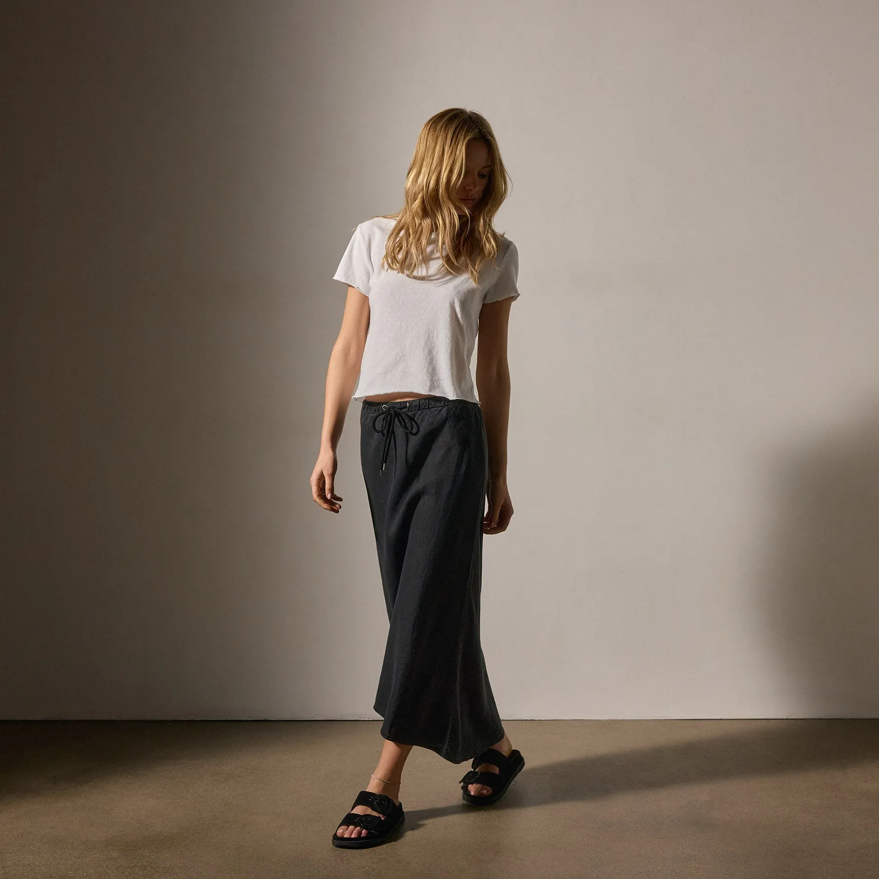 High Low Linen Skirt - Black