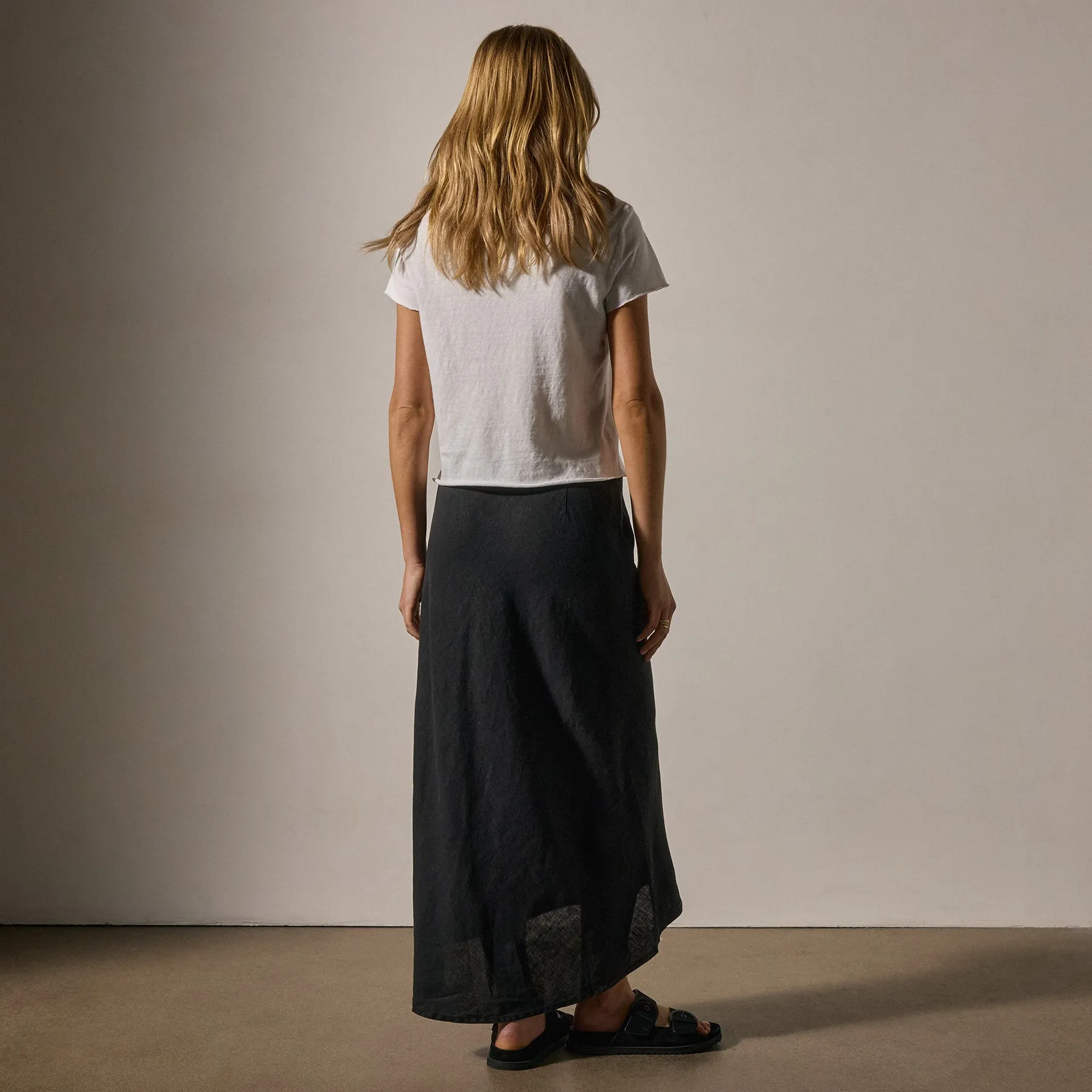 High Low Linen Skirt - Black