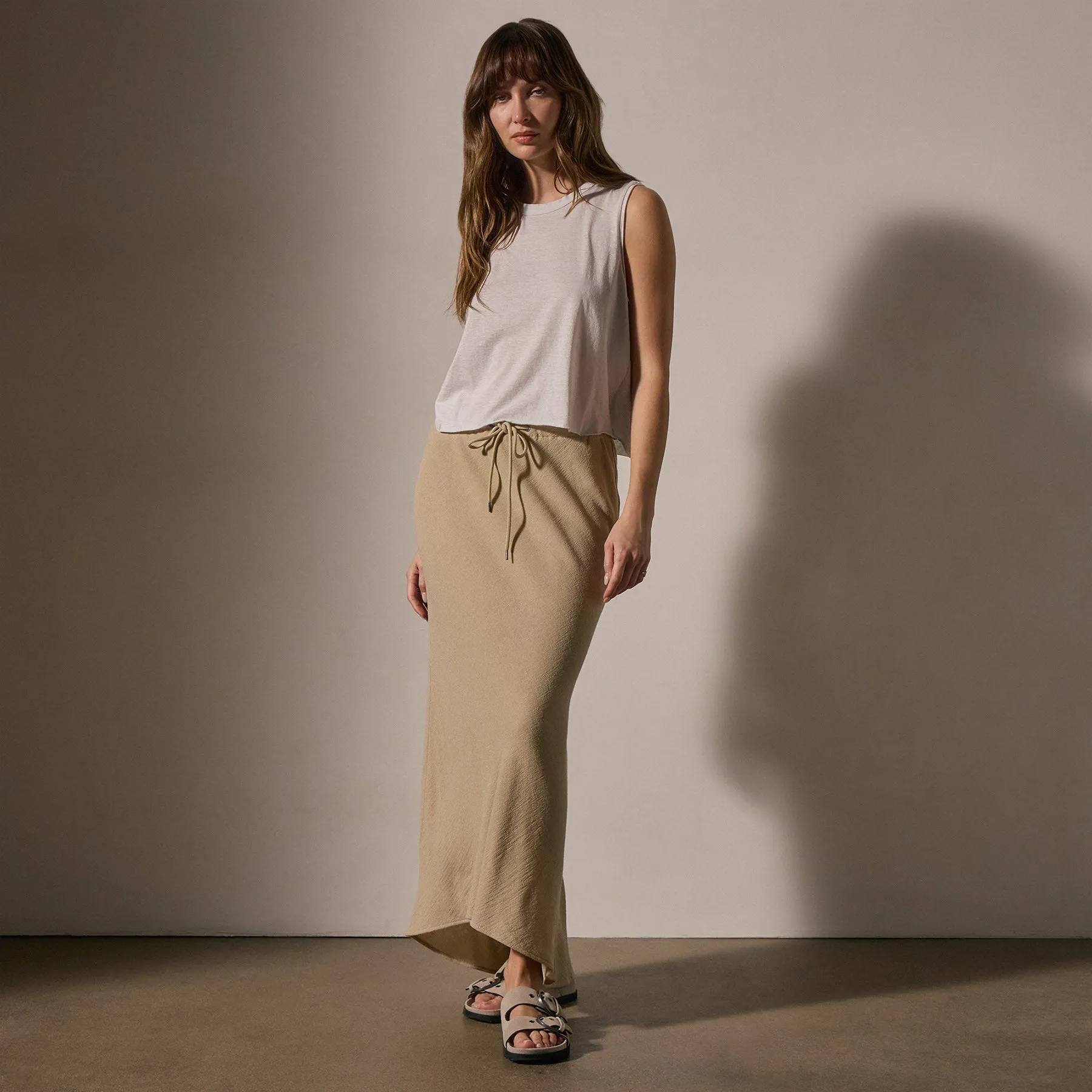 High Low Wool Blend Skirt - Biscuit