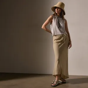 High Low Wool Blend Skirt - Biscuit