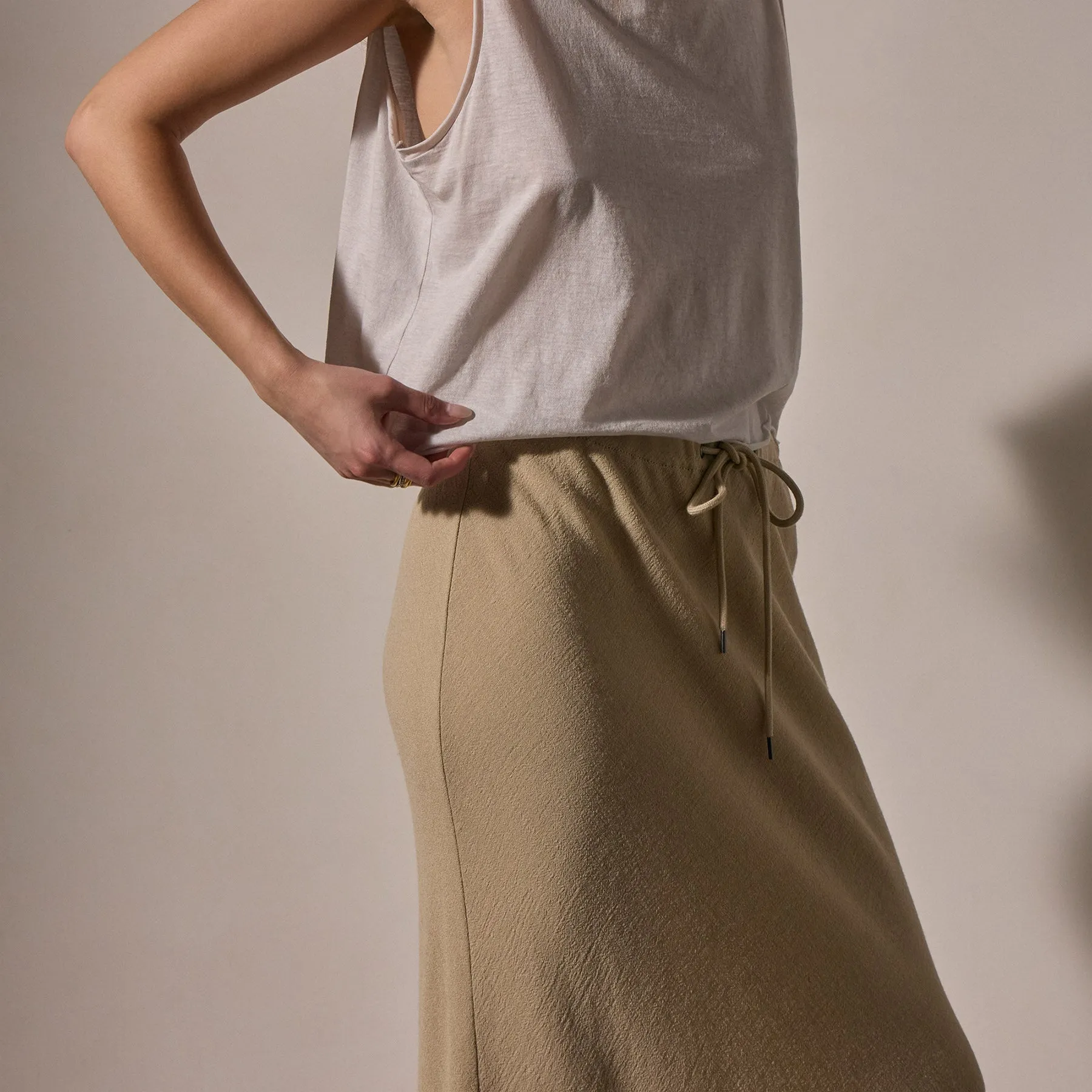 High Low Wool Blend Skirt - Biscuit