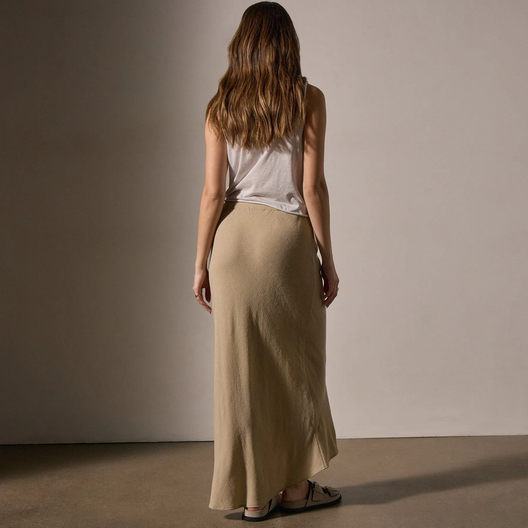 High Low Wool Blend Skirt - Biscuit