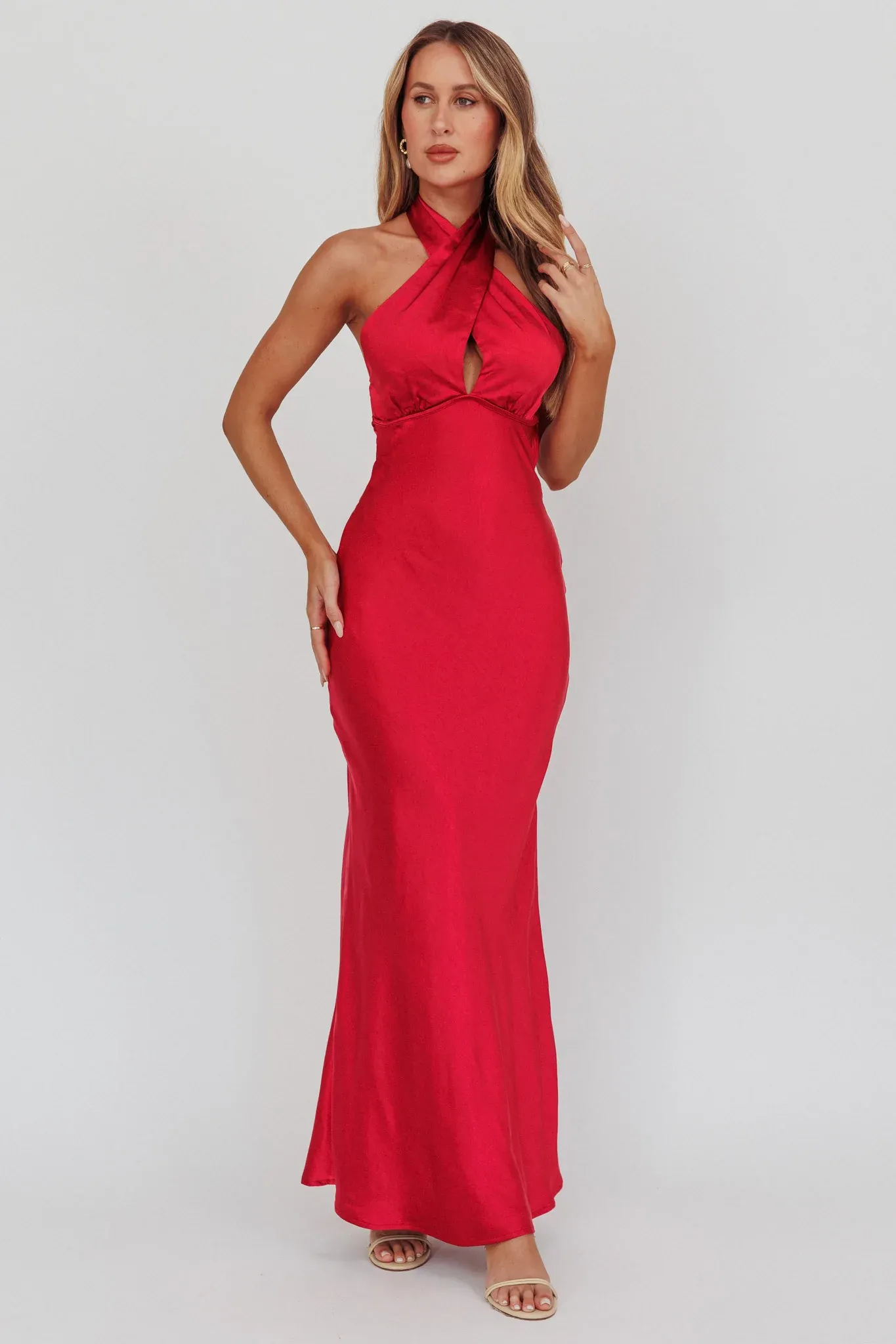 Honeymoon Crossover Halterneck Maxi Dress Wine
