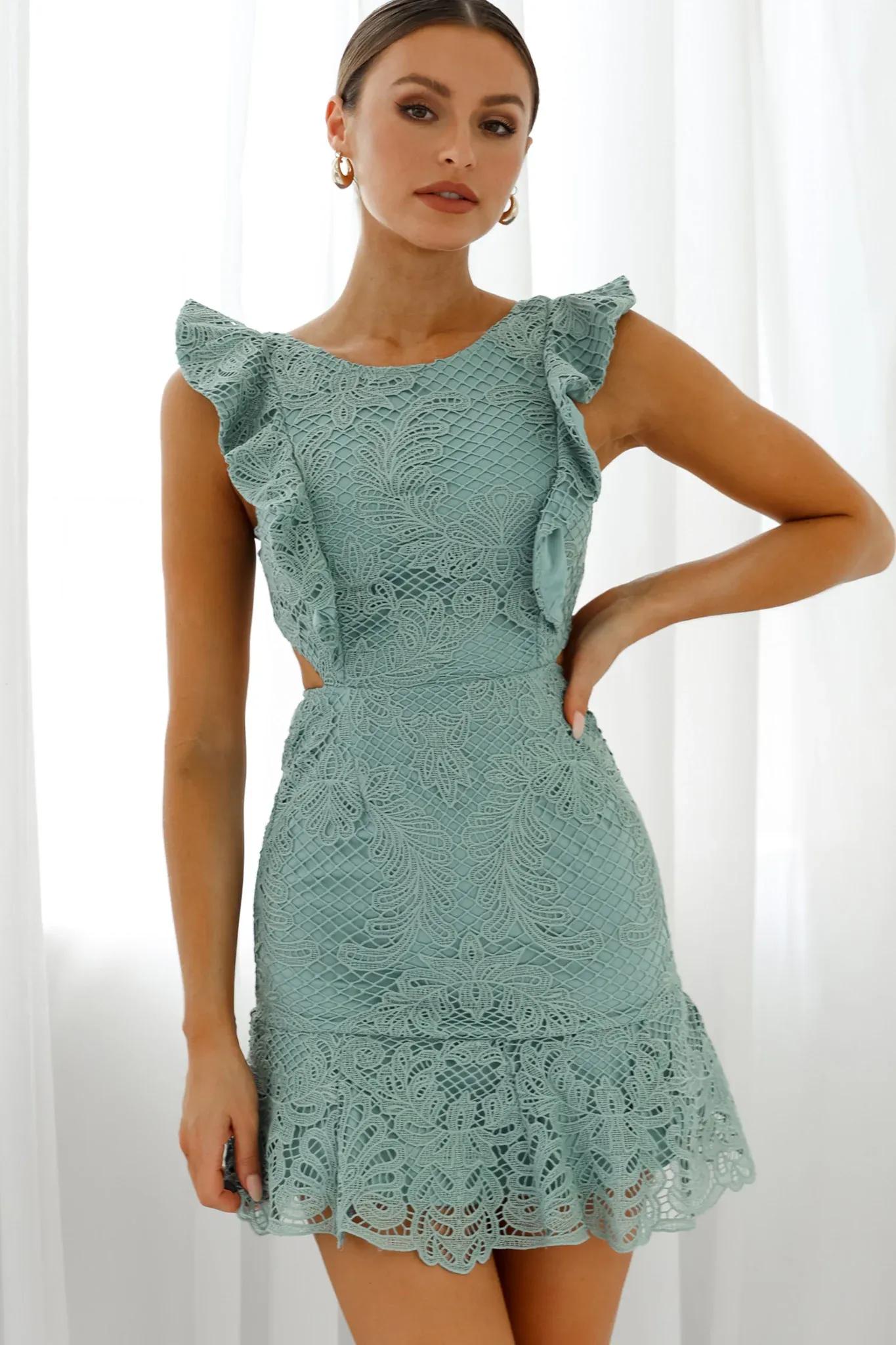 Jackie Pinafore Filigree Lace Dress Sage