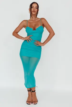 Jahzel Ruched Mesh Midi Dress Green