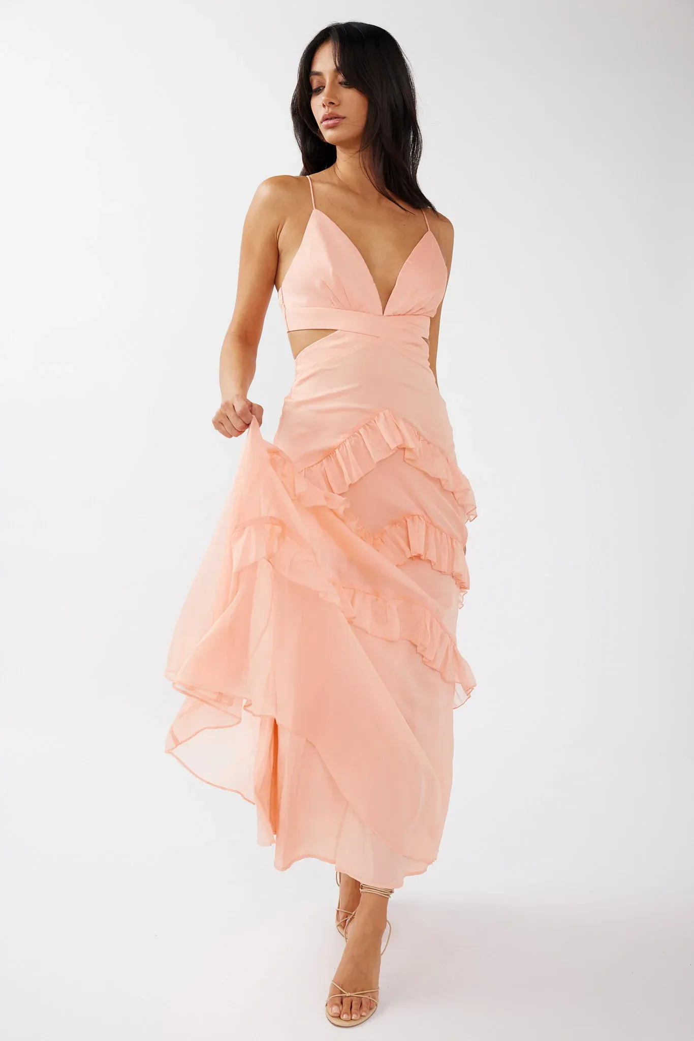 Joss Ruffle Trim Cut-Out Dress Rose