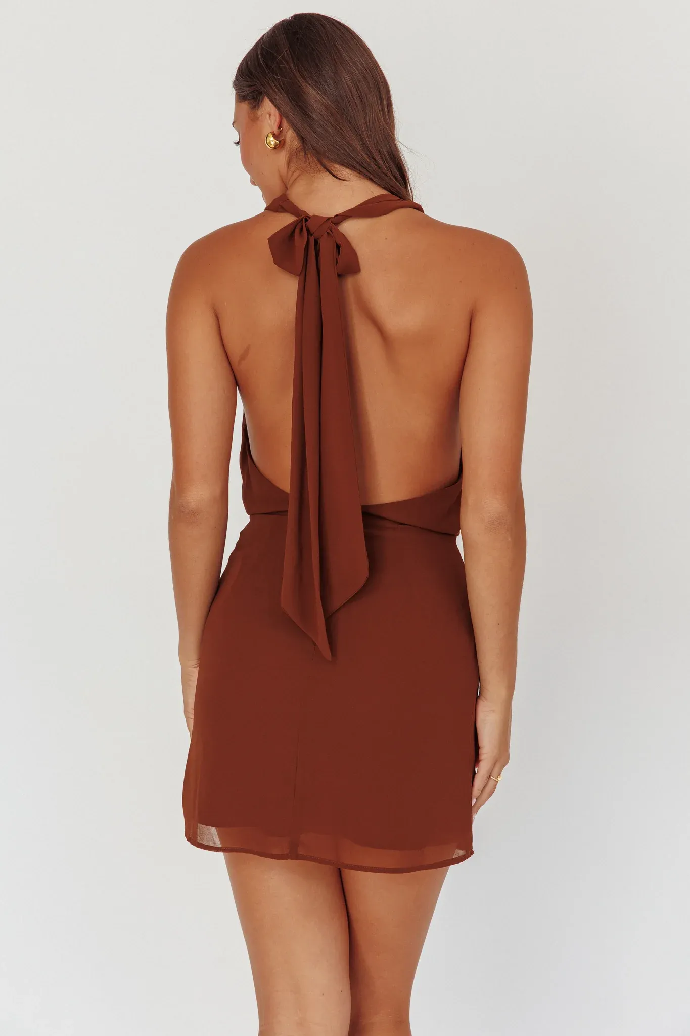 Kate Cowl Halter Mini Dress Chocolate