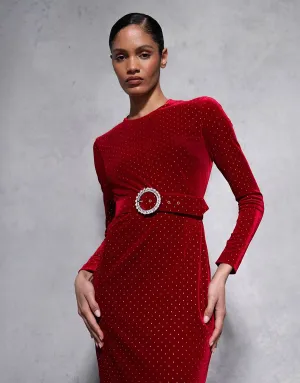 Kiara Velvet Midi Dress - Crystal Burgundy - SALE