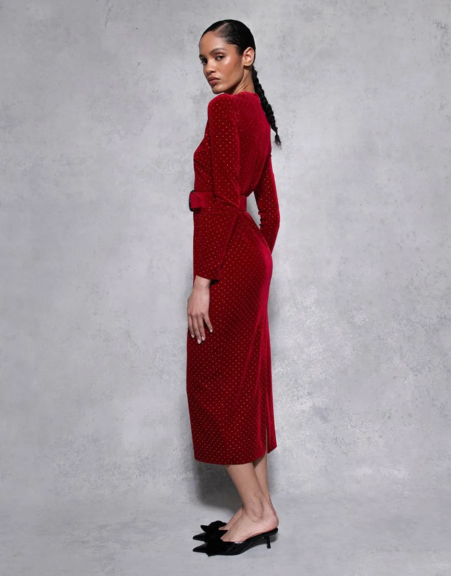 Kiara Velvet Midi Dress - Crystal Burgundy - SALE