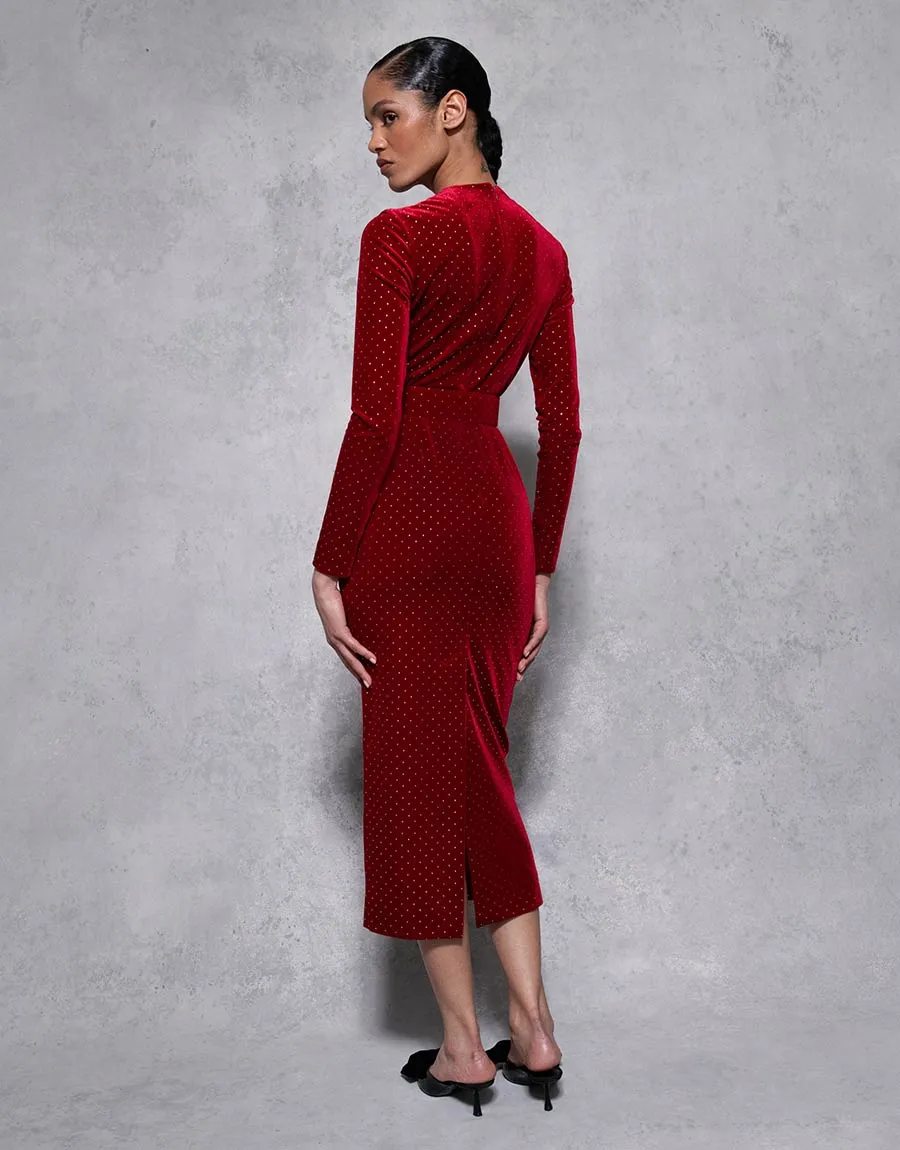 Kiara Velvet Midi Dress - Crystal Burgundy - SALE