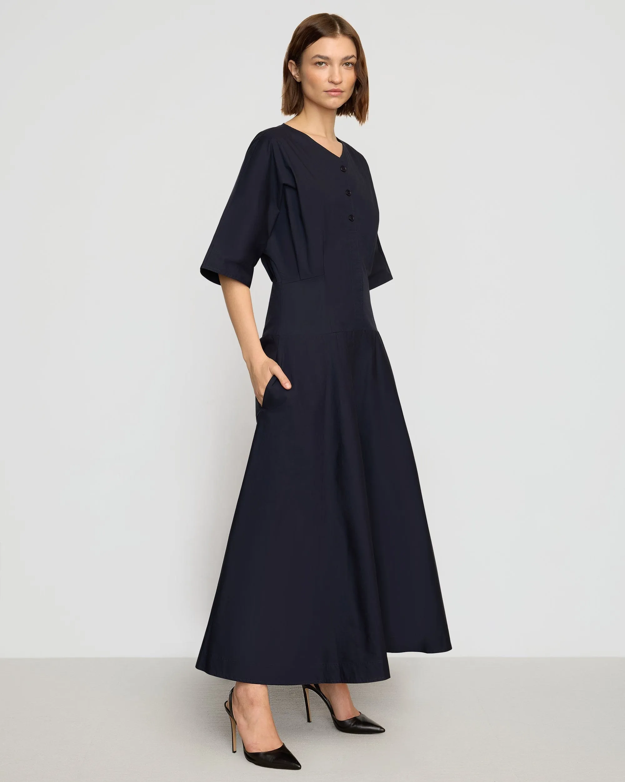 Kiko Kimono-Sleeve Cotton Dress
