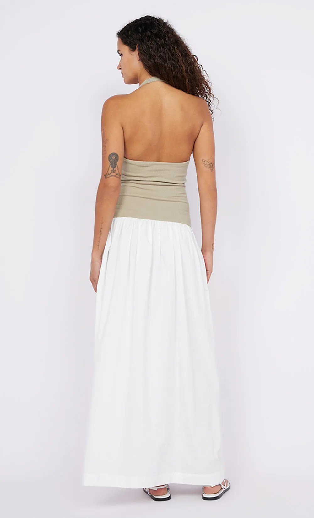 LEILA HALTER DRESS - TAUPEE/IVORY