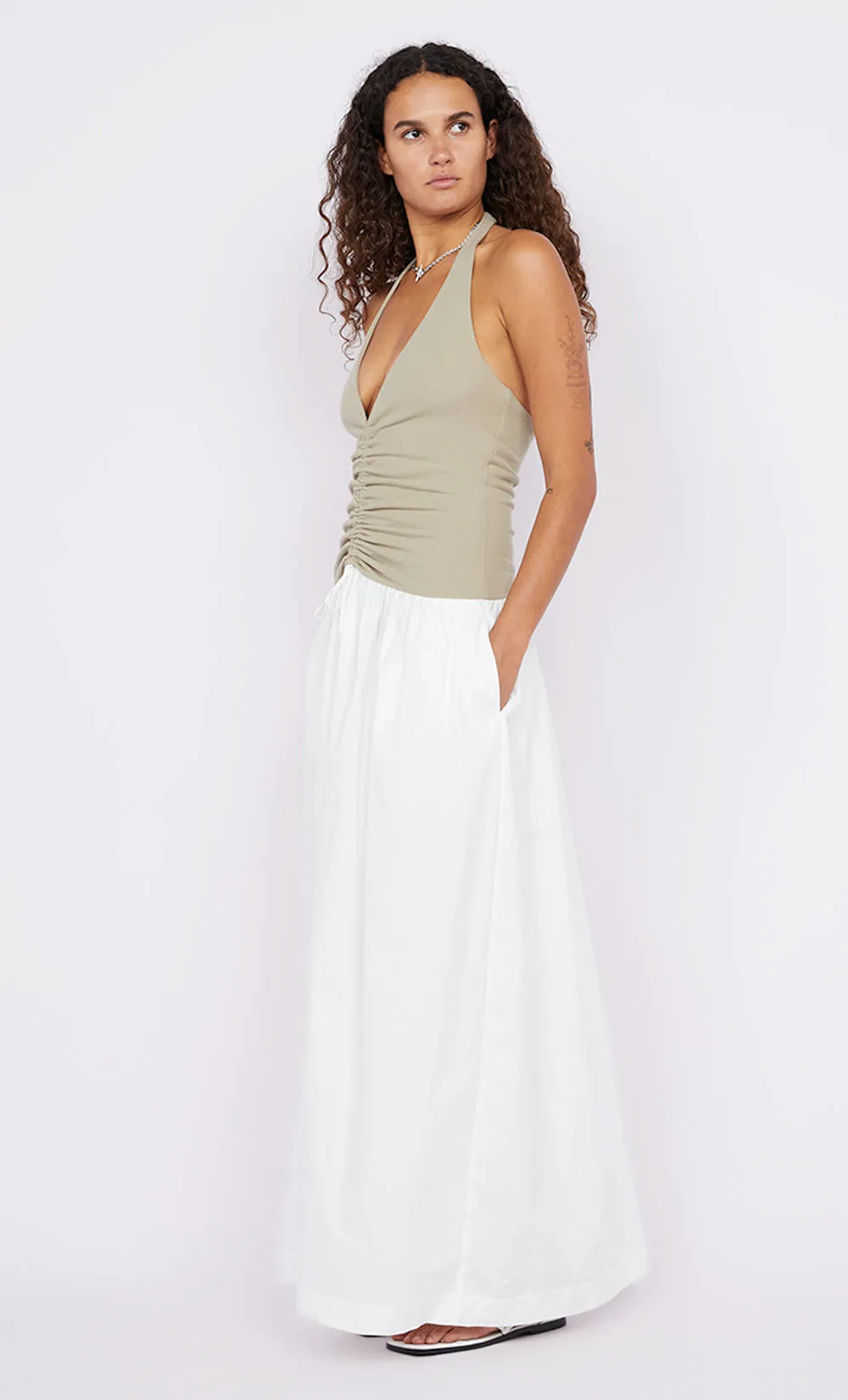 LEILA HALTER DRESS - TAUPEE/IVORY