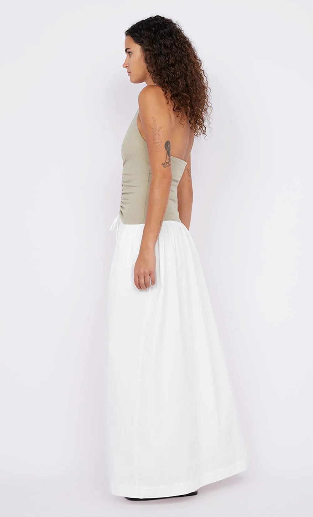 LEILA HALTER DRESS - TAUPEE/IVORY